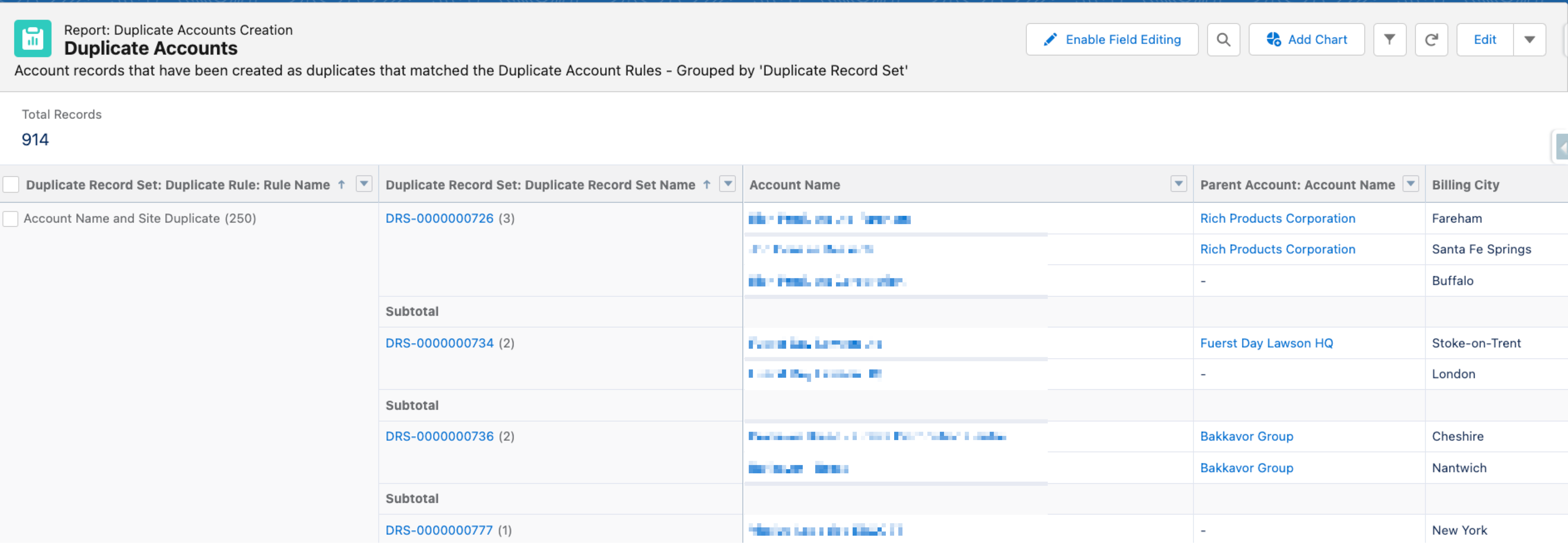 salesforce report: duplicate accounts