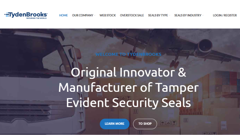 TydenBrooks website banner showcasing tamper-evident seal manufacturing expertise