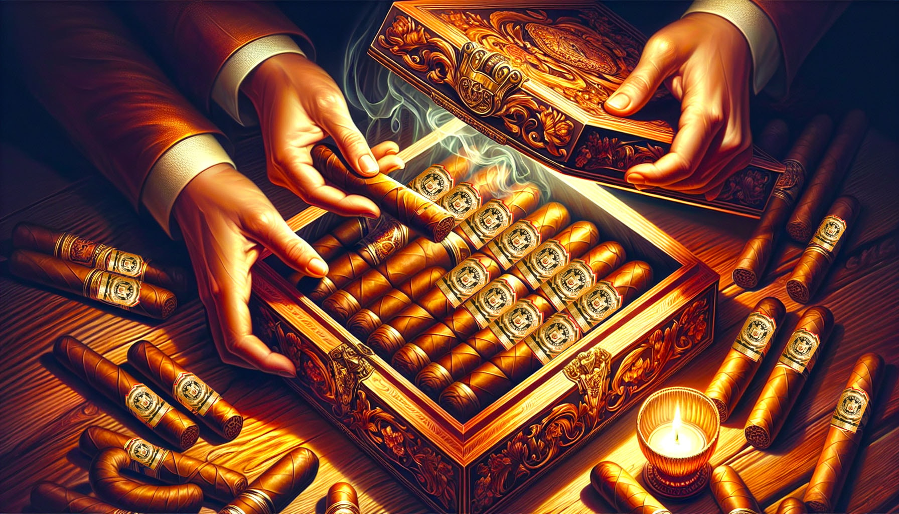 An artistic representation of unboxing a cigar box, highlighting the excitement of opening it.