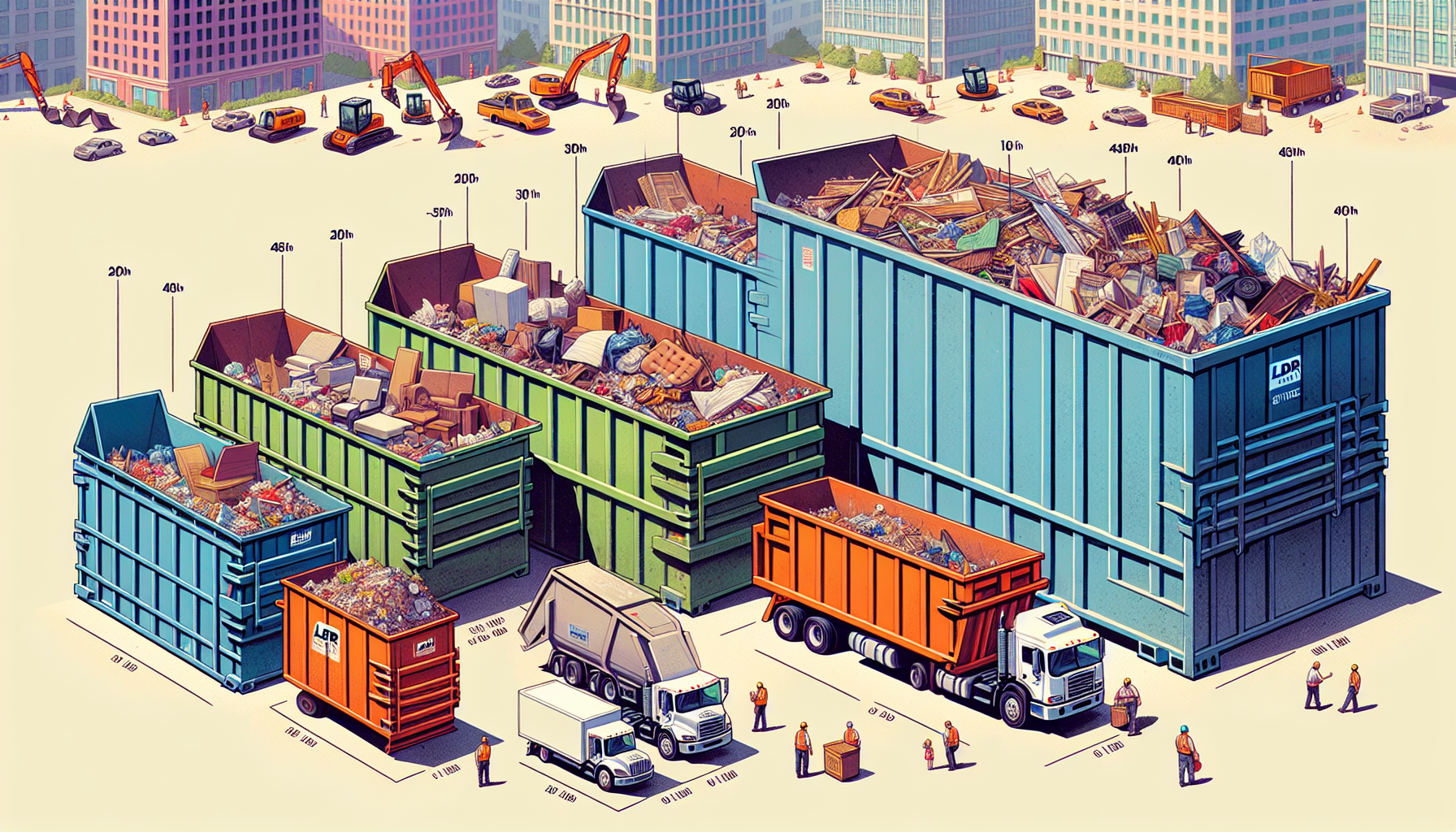 Illustration of different dumpster sizes
