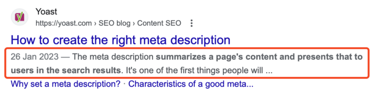 Example of meta description; Source: Yoast.com