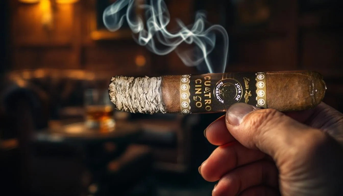 A cigar being smoked, revealing its rich smoke and flavor.