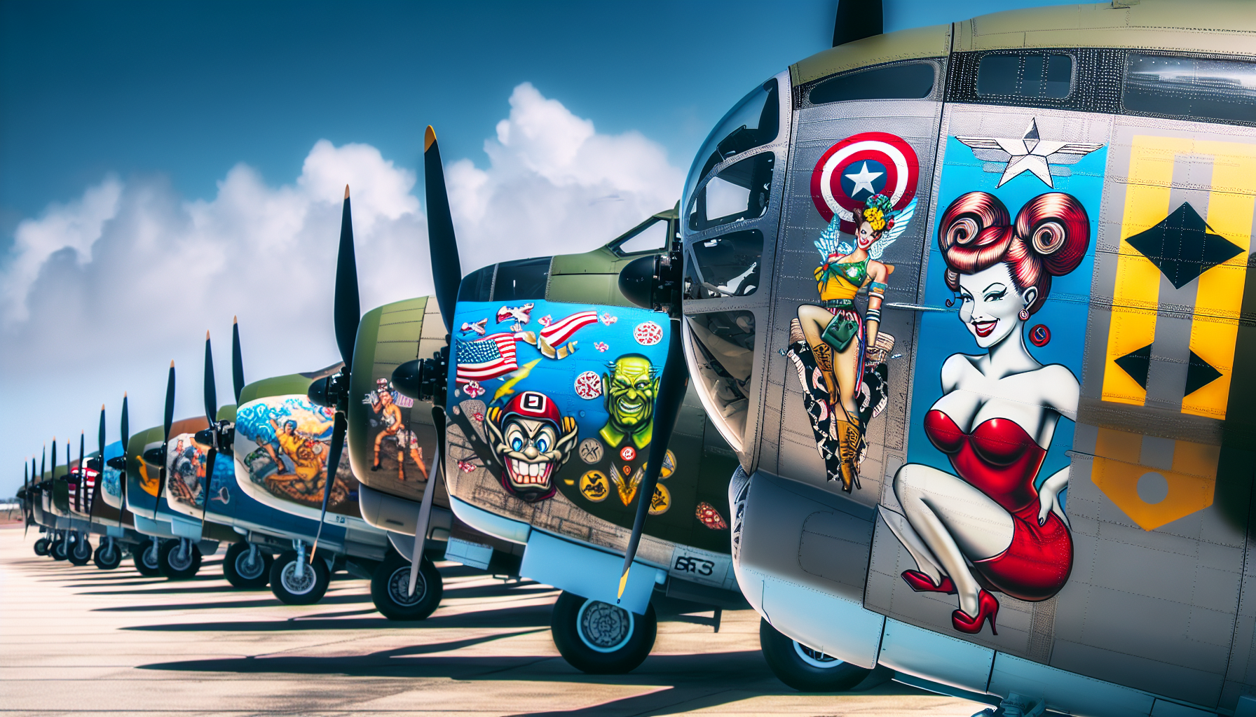 Illustration of unique nose art of WWII planes