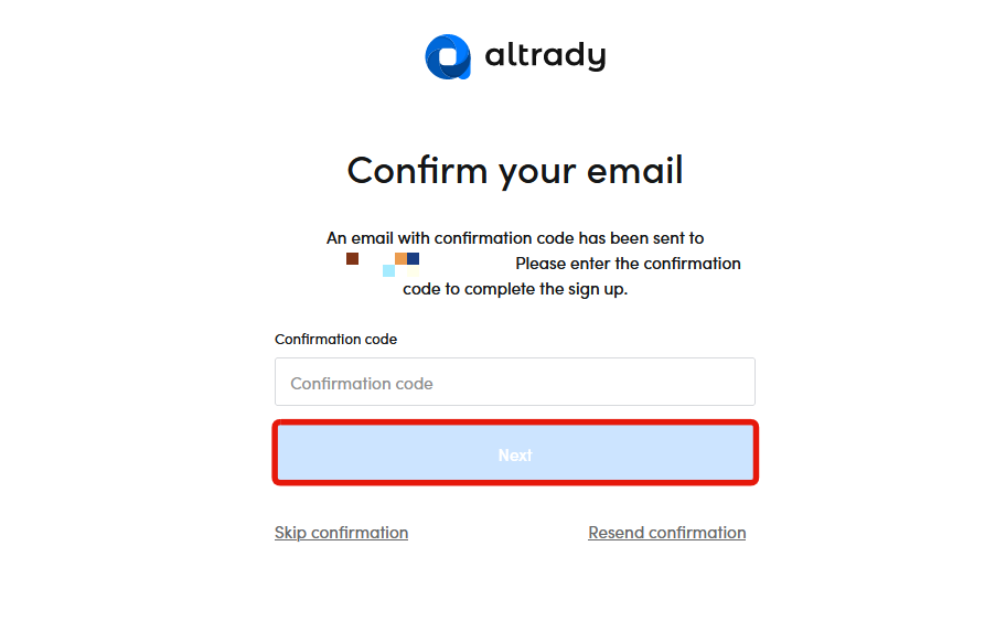 Verify your email link to complete the Altrady account.