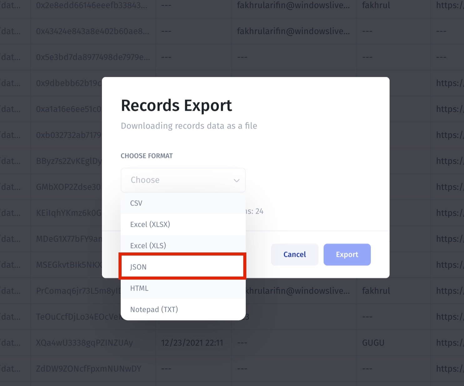 Export Firestore to CSV, JSON