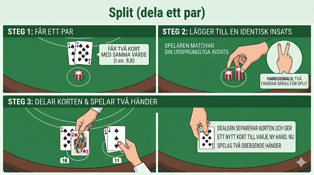 Blackjack regler där spelaren splittar ett par och spelar två händer i online casino