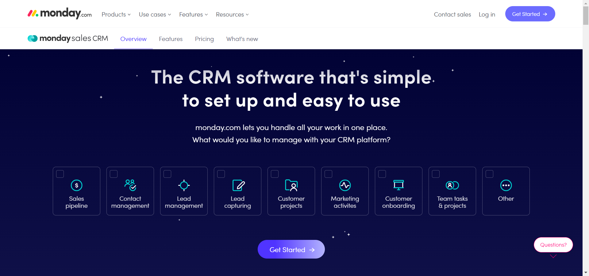 Monday CRM main page