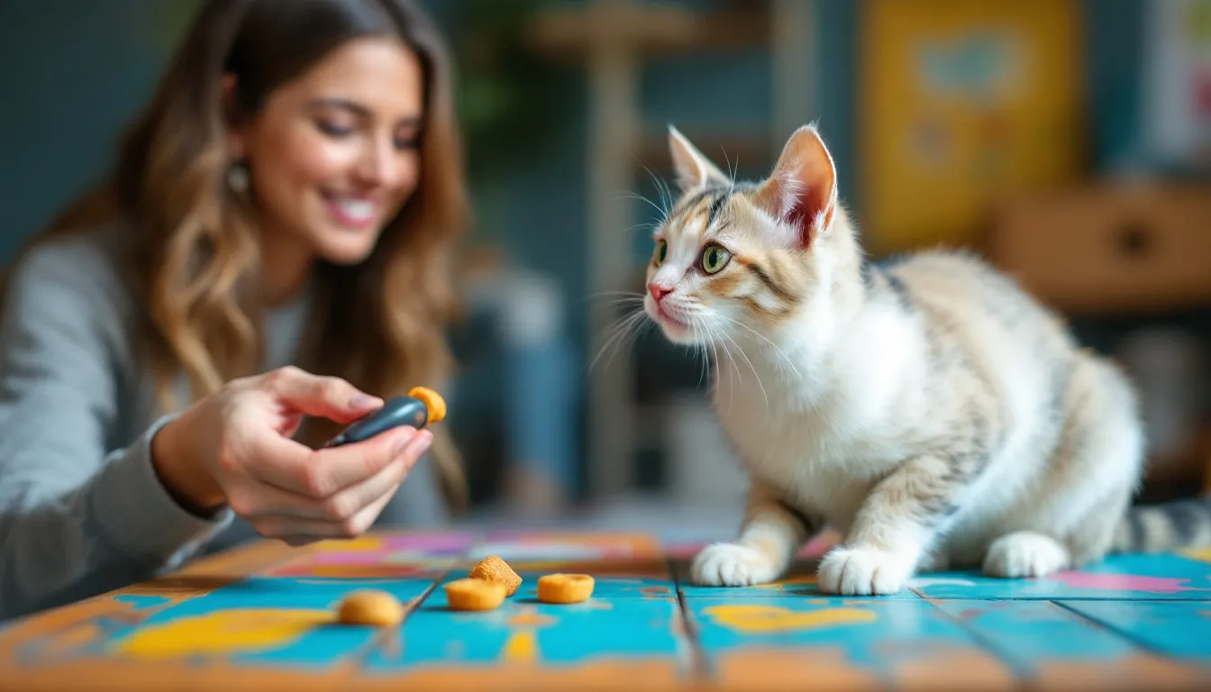 Eine Katze, die mit einem Clicker trainiert wird, was die Wichtigkeit des Clickertrainings unterstreicht.