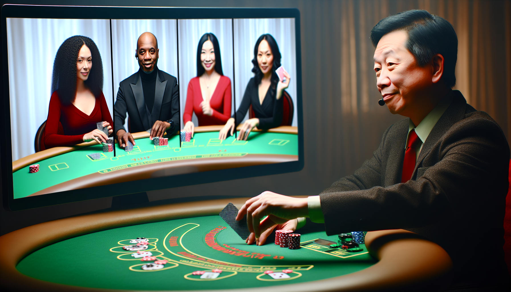 Online casino distributor dealing blackjack
