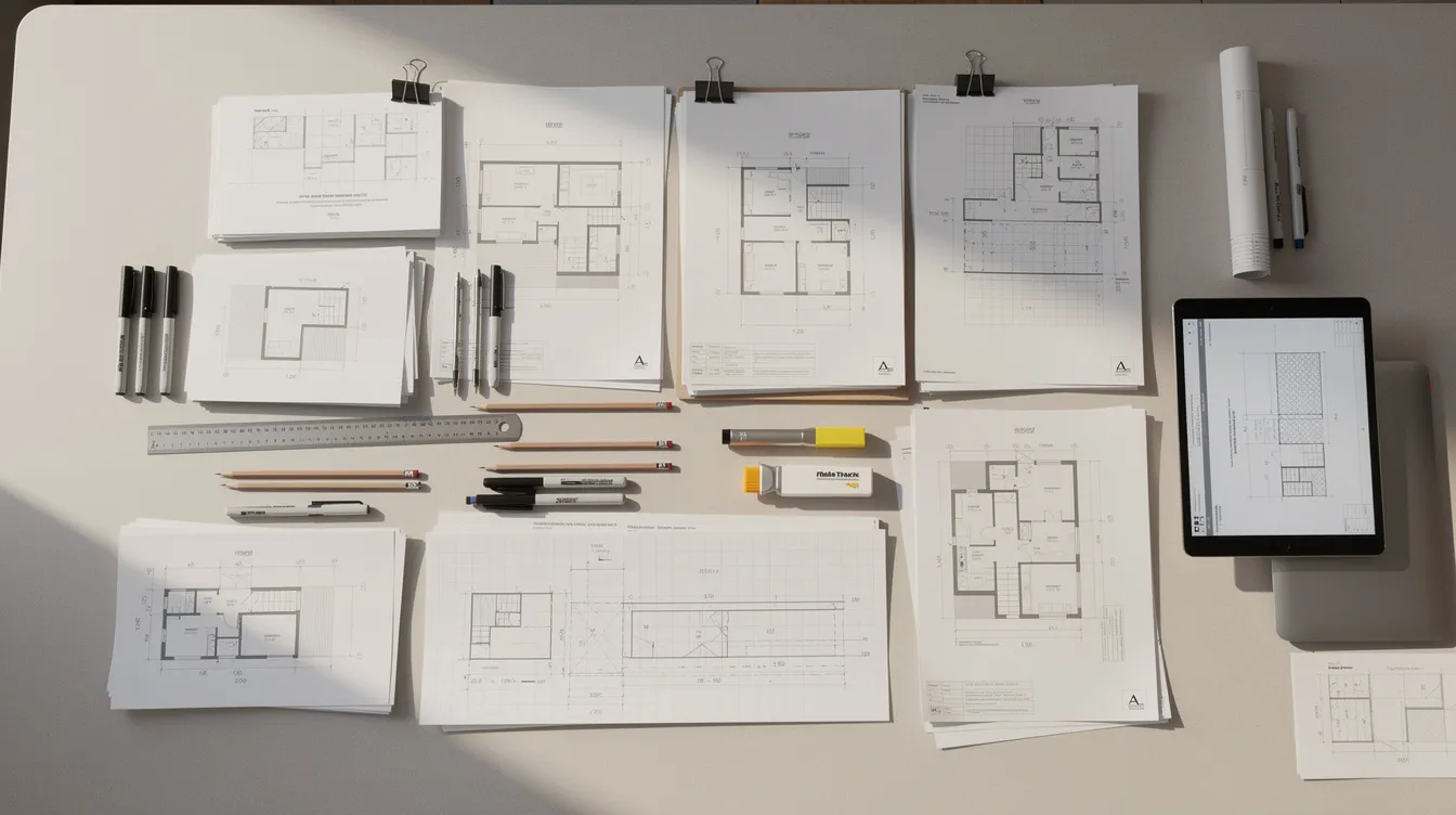 Keyword Research For Construction Websites (A Somewhat Quick &Amp; Dirty Edition) | Rsm Marketing The image depicts a neatly organized table filled with construction blueprints and planning documents, showcasing the meticulous preparation involved in construction projects. This setup reflects the importance of effective seo strategies and keyword research in the construction industry to attract qualified leads and enhance online visibility.