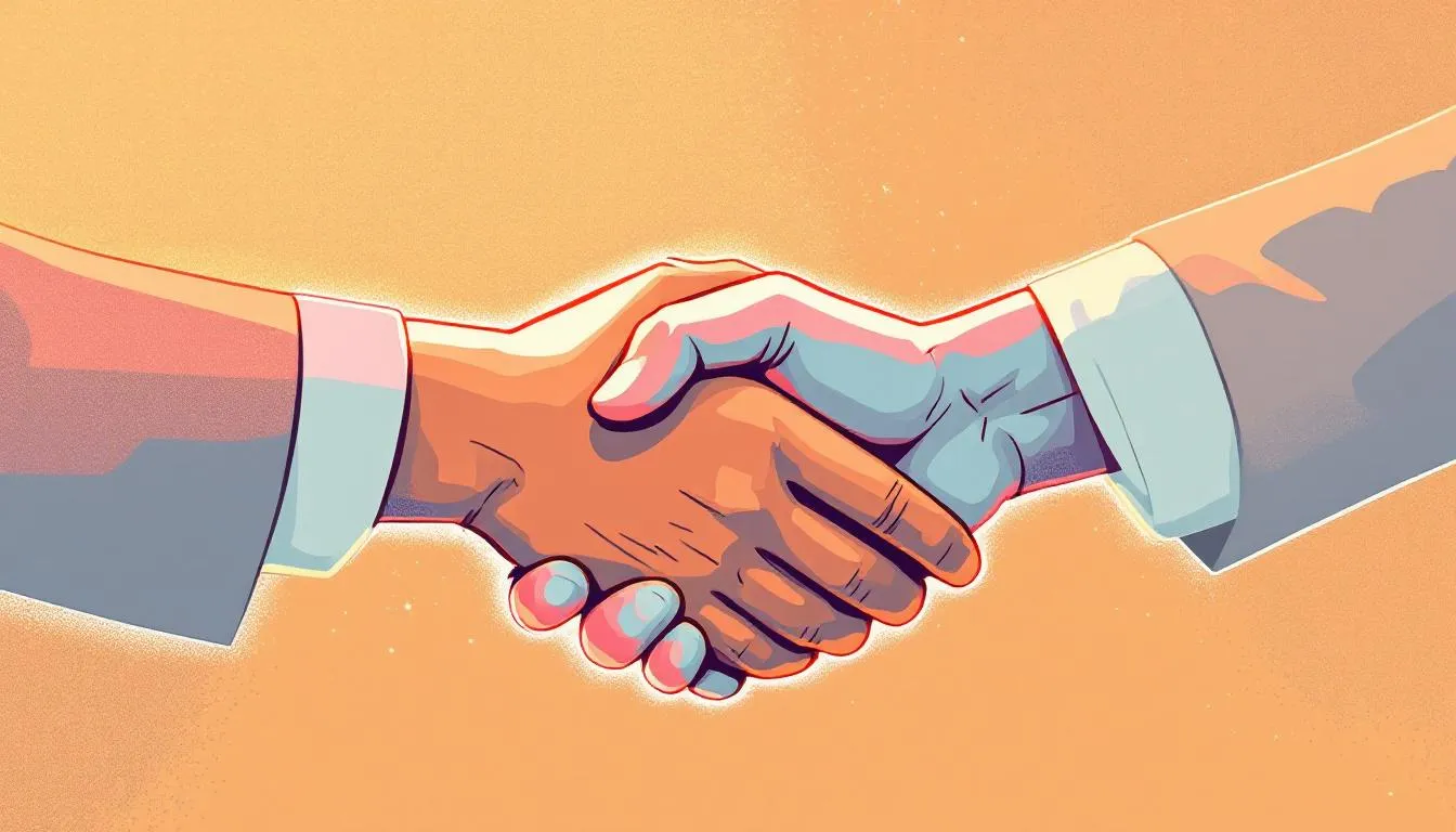 A symbolic image of a handshake representing a settlement agreement for tax debt relief.