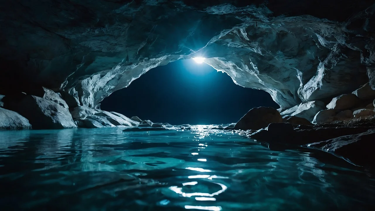 En grotta med vatten