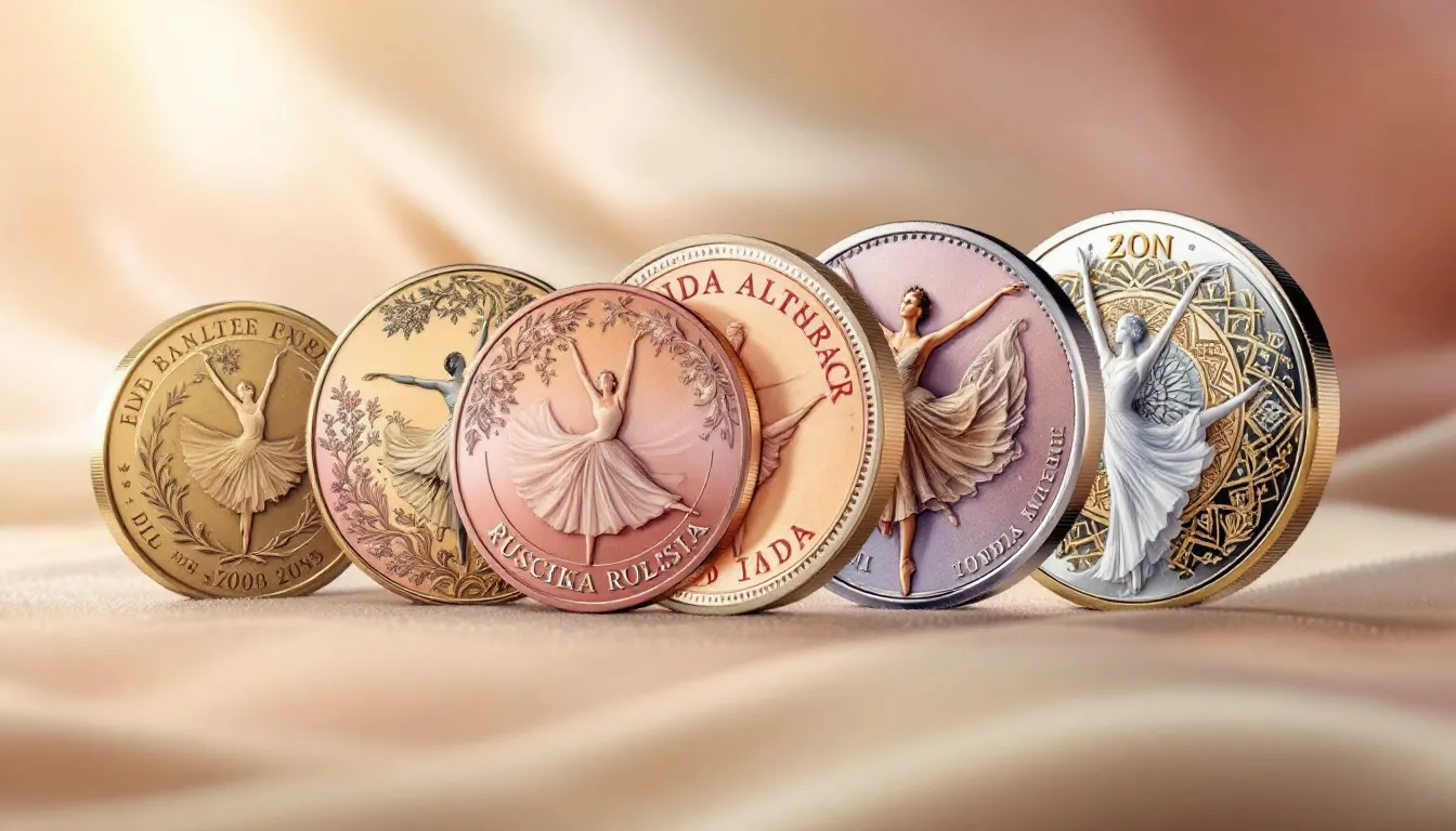 Innovative designs of ballet-themed coins showcasing minting techniques.