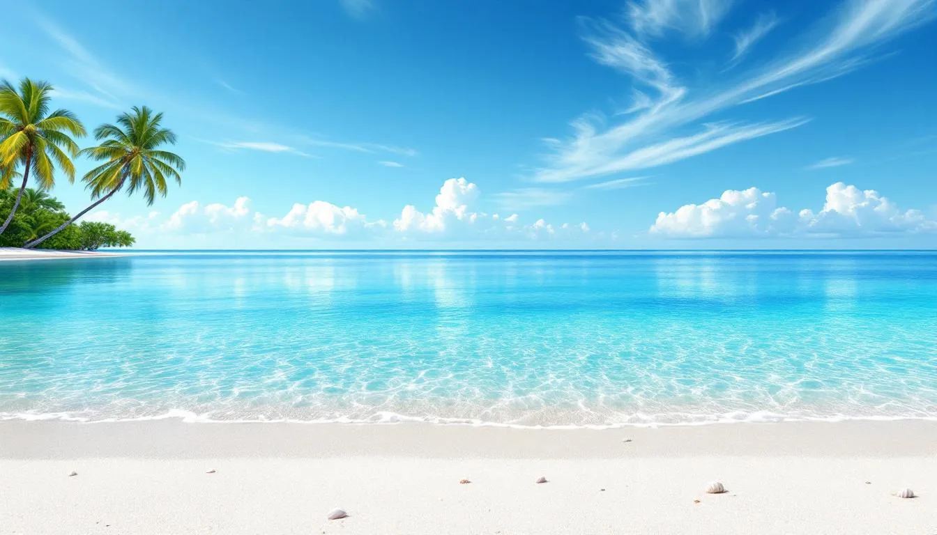 The image depicts a stunning Naples beach featuring soft white sand and crystal-clear blue water, embodying the beauty of Naples, FL. This idyllic setting is perfect for showcasing the ultimate indoor outdoor living experience that many homes in the area offer.
