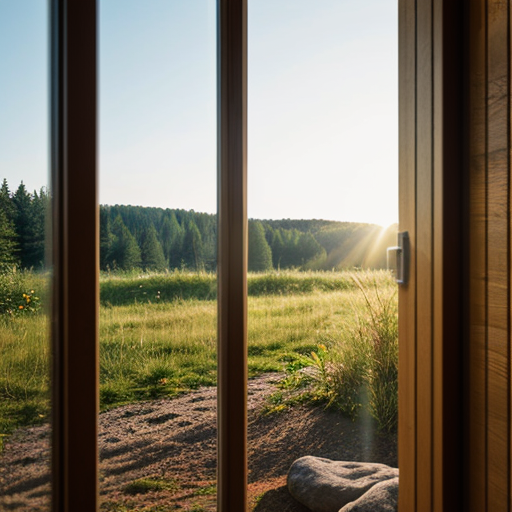 Relaxing outdoor sauna view with a built-in window.