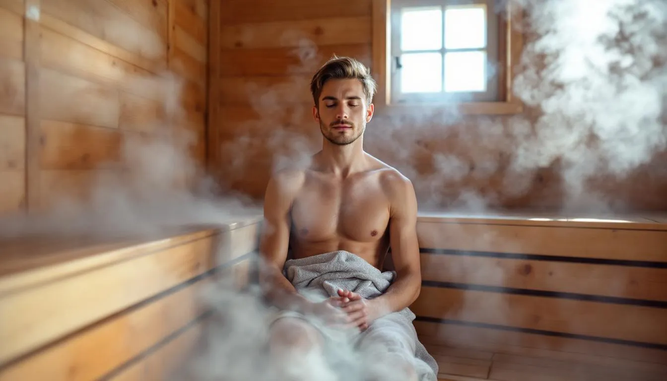 A pre-workout sauna session in progress, demonstrating the pros and cons of using a sauna before exercising.