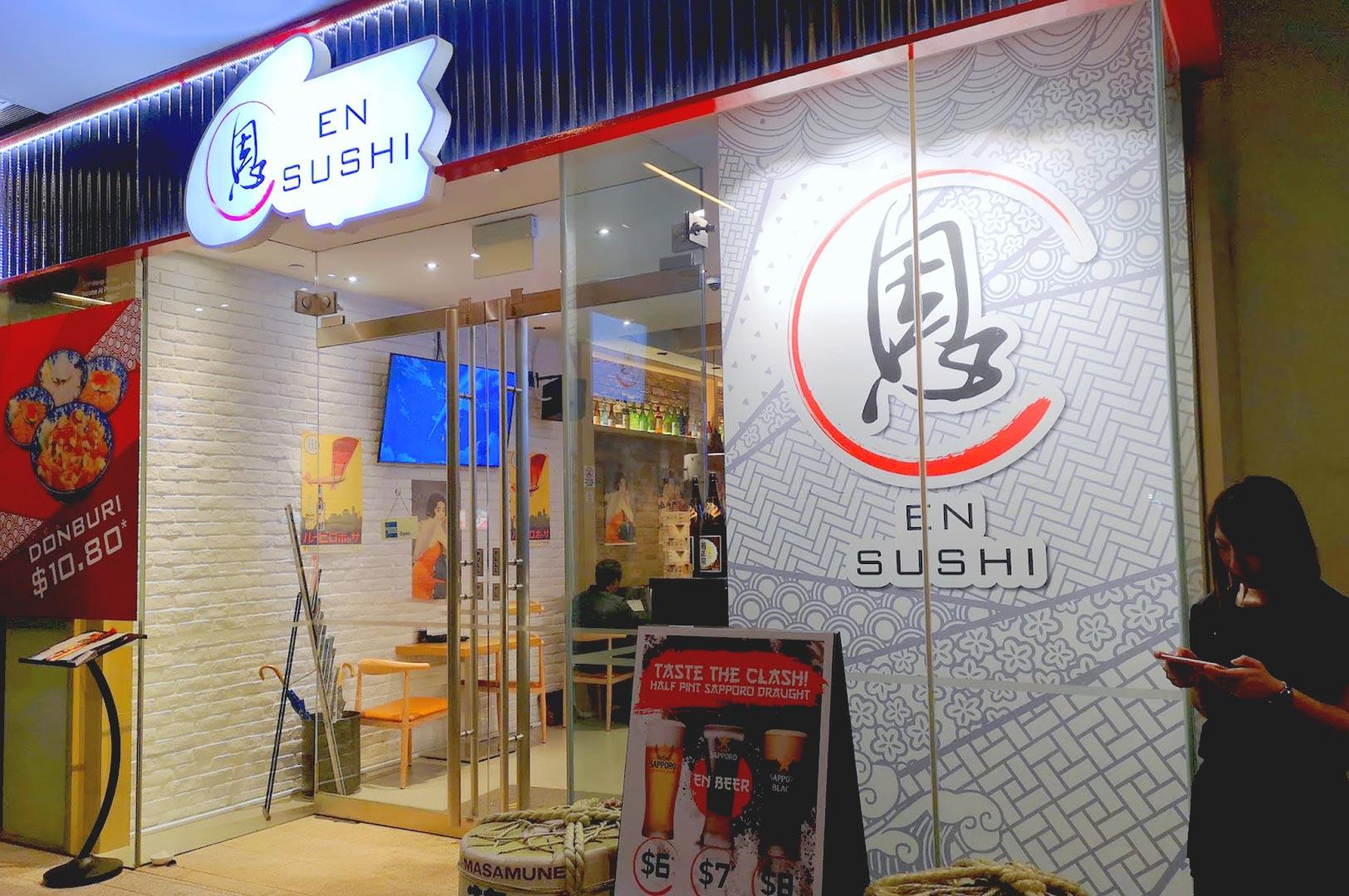 Entrance of EN Sushi Japanese restaurant in Singapore.