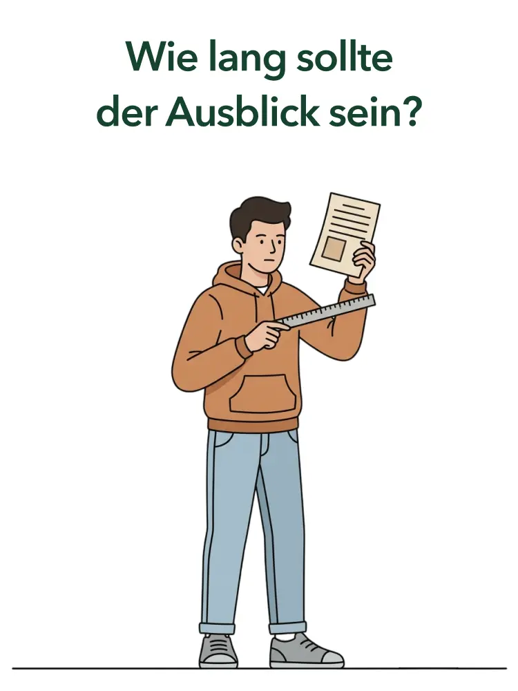 Illustration zur Frage, wie lang der Ausblick einer Masterarbeit sein sollte: Student misst ein Blatt Papier mit einem Lineal