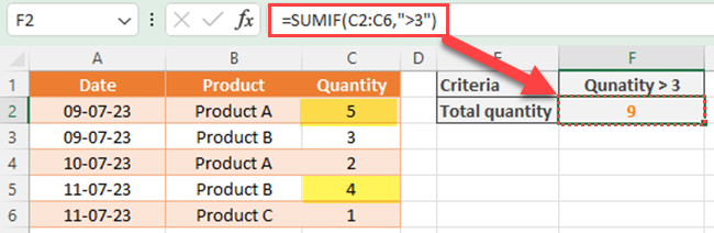 Excel SUMIF - Example 3