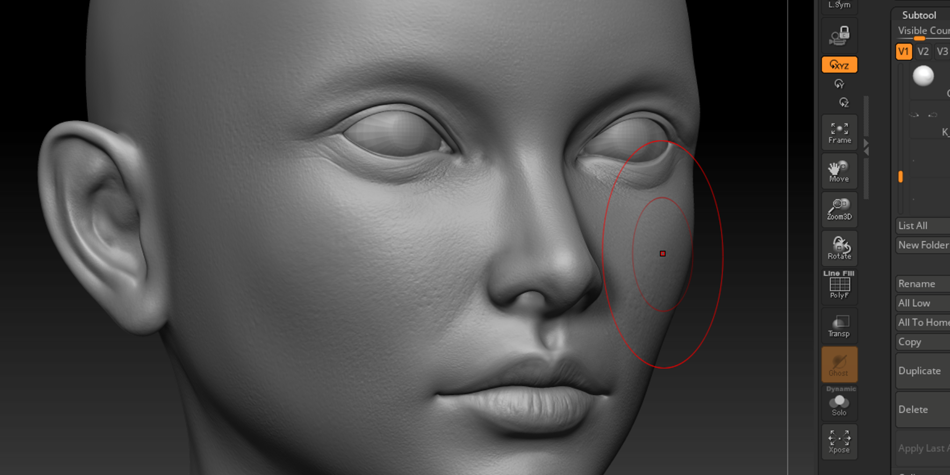 Screenshot of a character sculpt in ZBrush
