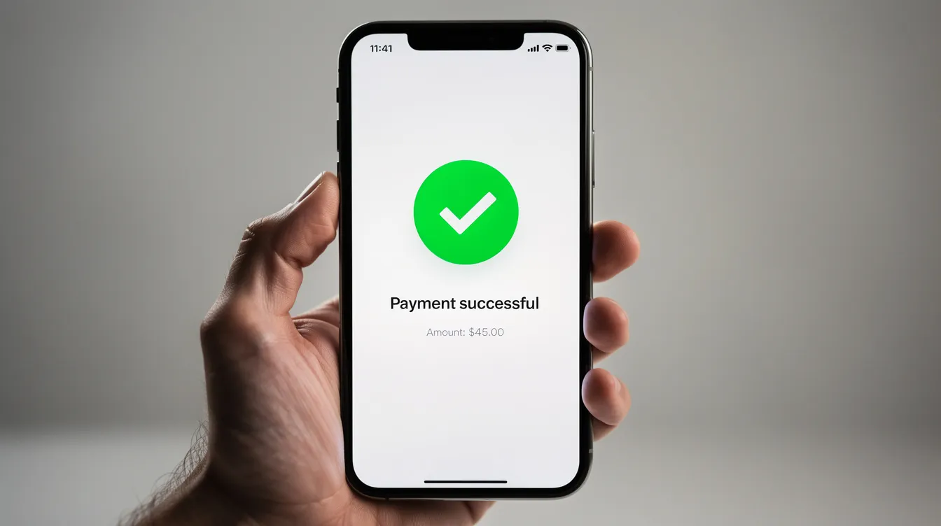 The image displays a smartphone screen featuring a green payment confirmation checkmark, symbolizing a successful digital payment transaction. This reflects the growing trend of digital adoption in Pakistan, enabling users to conveniently pay bills and access financial services securely.