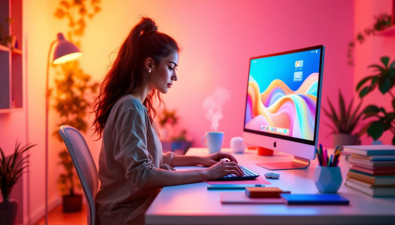 A creative workspace showing a person designing a custom phone case.