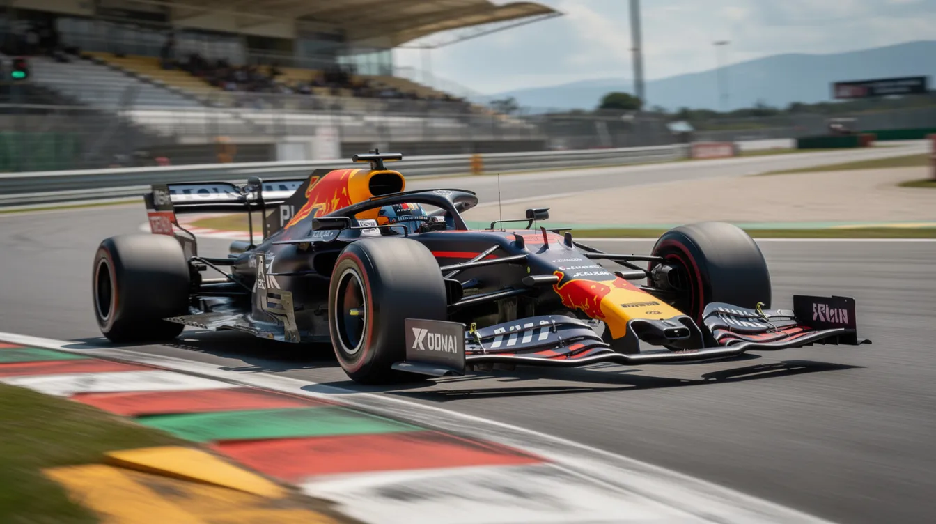 Ein Formel-1-Rennwagen, der mit hoher Geschwindigkeit über eine Rennstrecke fährt, während der Hintergrund verschwommen ist. Diese dynamische Szene vermittelt das Gefühl von Geschwindigkeit und Motorsport, ähnlich wie bei den aufregenden Rennen, an denen auch Weltmeister wie Nico Rosberg teilnehmen.