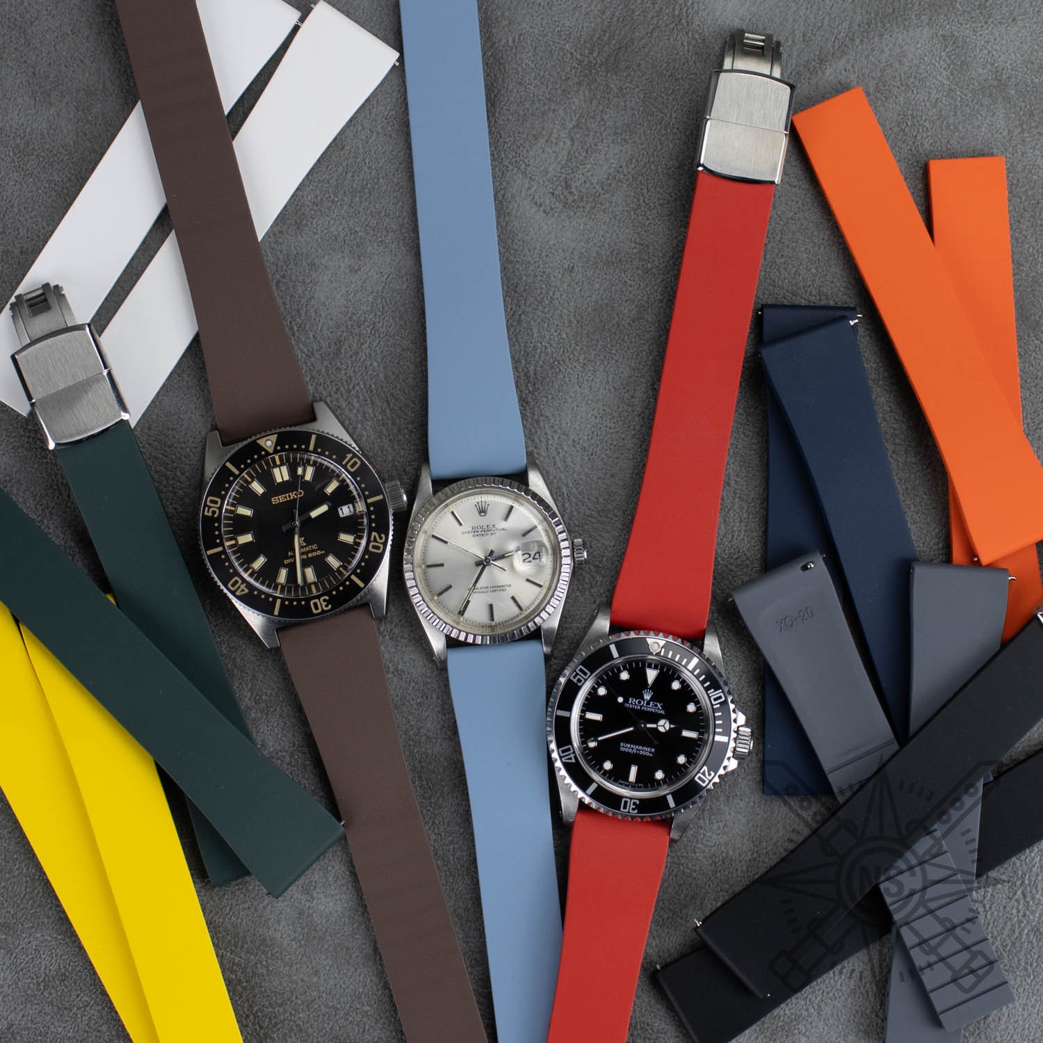 A vibrant illustration of various rubber watch straps showcasing their flexibility and style.