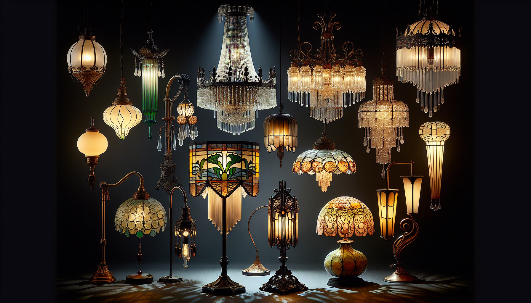 Illustration of distinctive vintage lighting styles