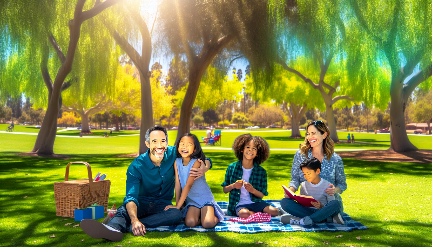 Diverse families enjoying leisure time in Buena Park CA