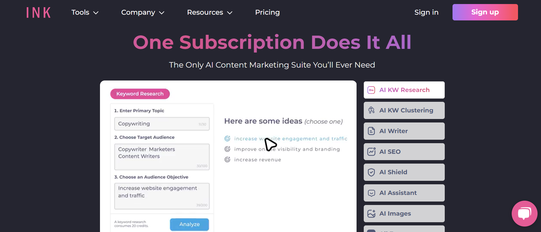 INK for All Landing Page - "One Subscription Does It All" 
