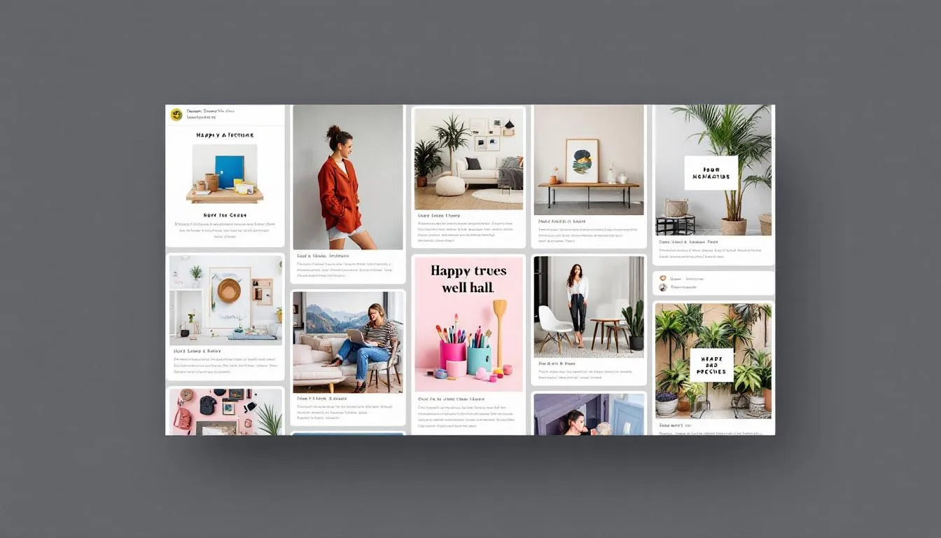 The image depicts a Pinterest feed filled with a variety of lifestyle and product pins, showcasing vibrant visuals that cater to Pinterest's diverse user base. This popular social media platform, known for its ability to inspire and drive consumer behavior, features pins related to home decor, fashion, and DIY projects, appealing to millions of monthly active users seeking new ideas and purchase inspiration.