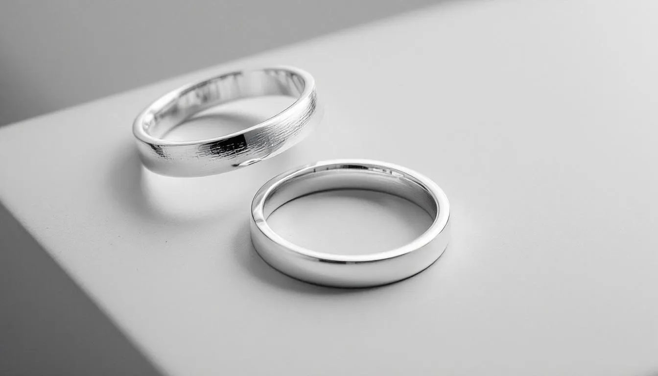 The image showcases a collection of sleek silhouette sterling silver rings, highlighting their timeless elegance and modern style. Each ring features a polished finish, emphasizing their unique design and structure, perfect for enhancing any outfit in a casual or formal wardrobe.