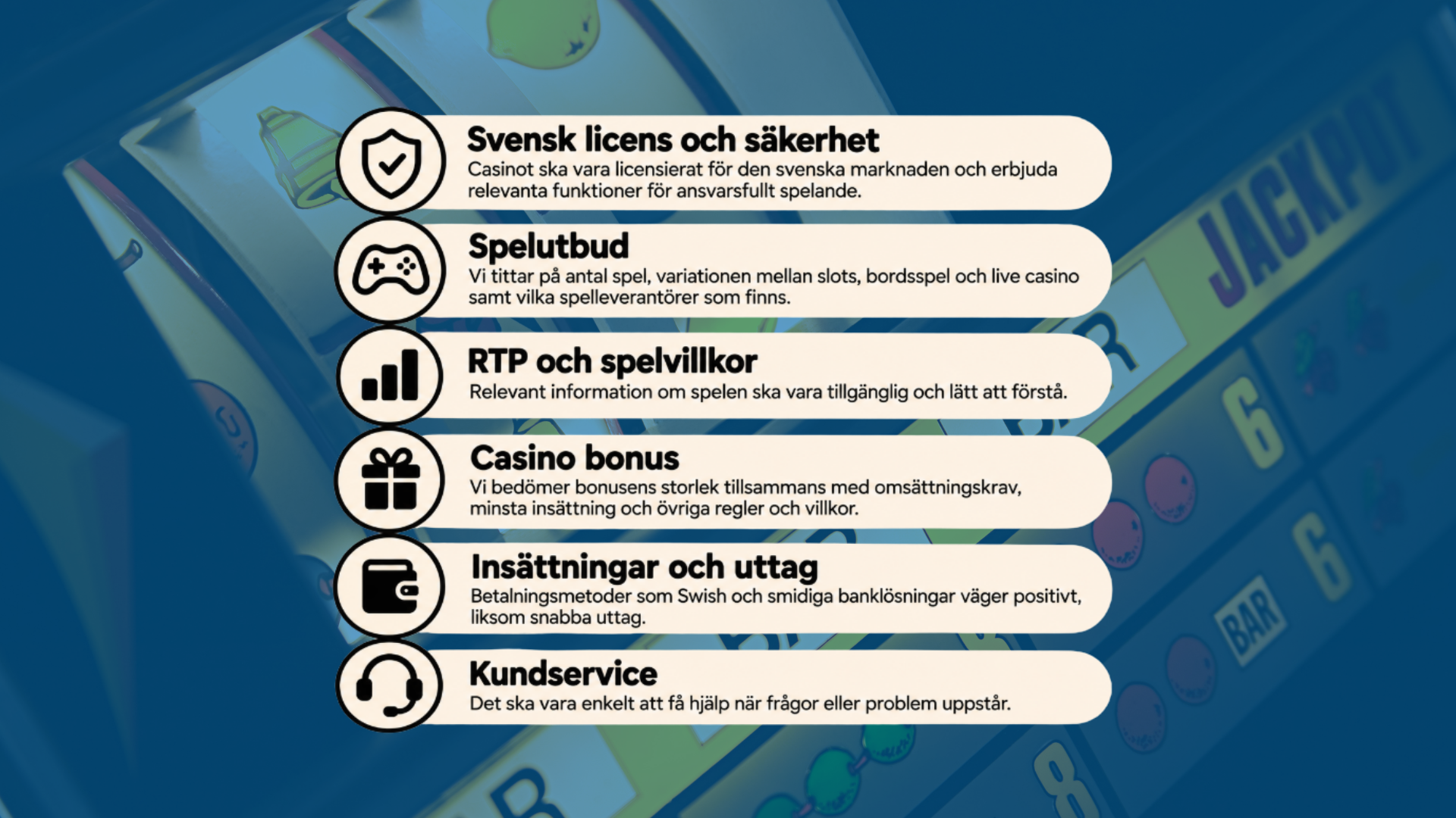 Kort lista med "Så väljer vi bästa casino online- steg för steg"