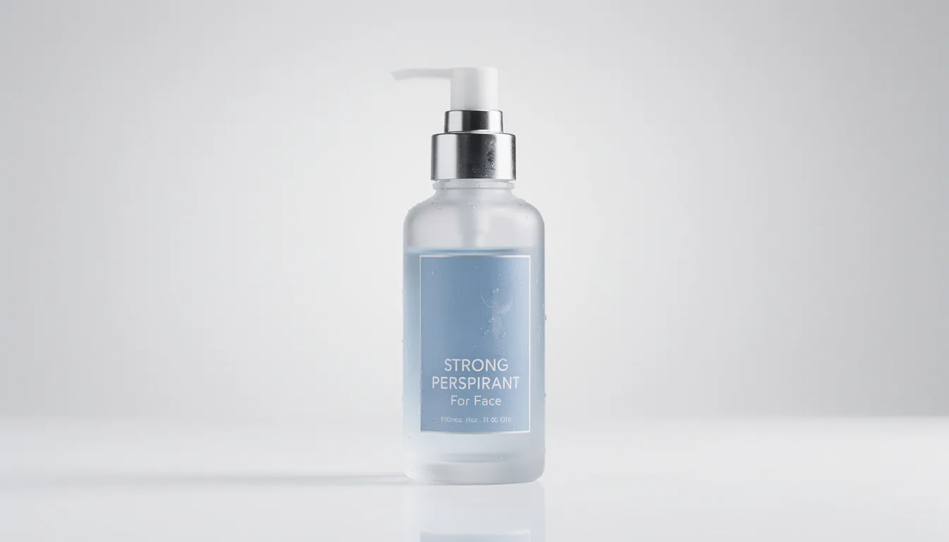 Craniofacial Hyperhidrosis NHS: Symptoms, Causes and Treatment Options 2 The image depicts a strong facial antiperspirant designed to combat excessive sweating, targeting sweat glands to minimize visible sweat and unpleasant smells. It showcases a sleek bottle, emphasizing its effectiveness for individuals suffering from severe hyperhidrosis and clammy palms.