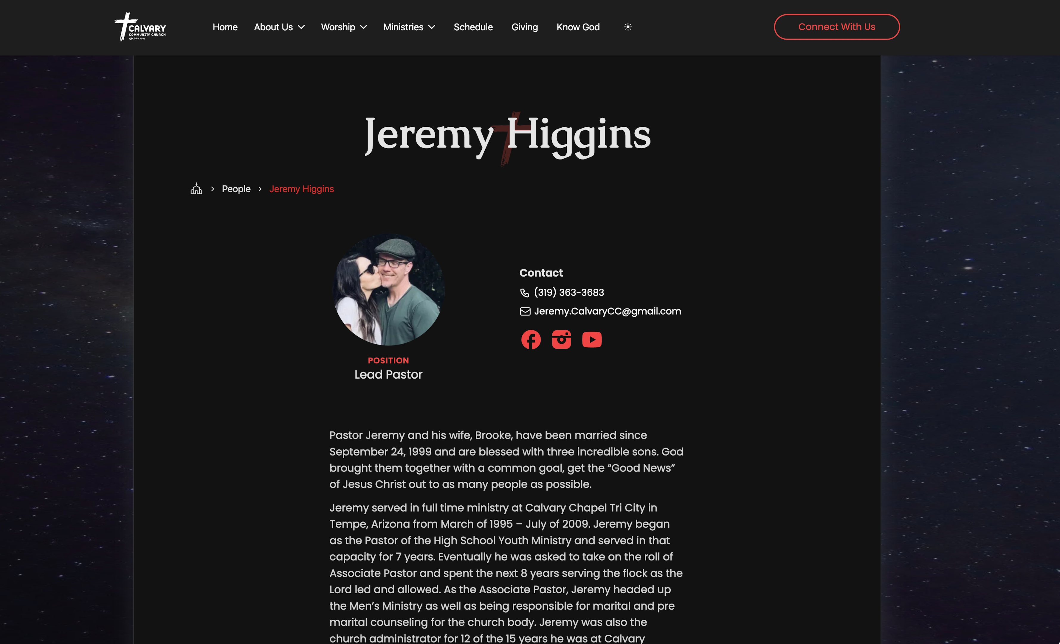 Calvary Cedar Rapids black internal page with white text