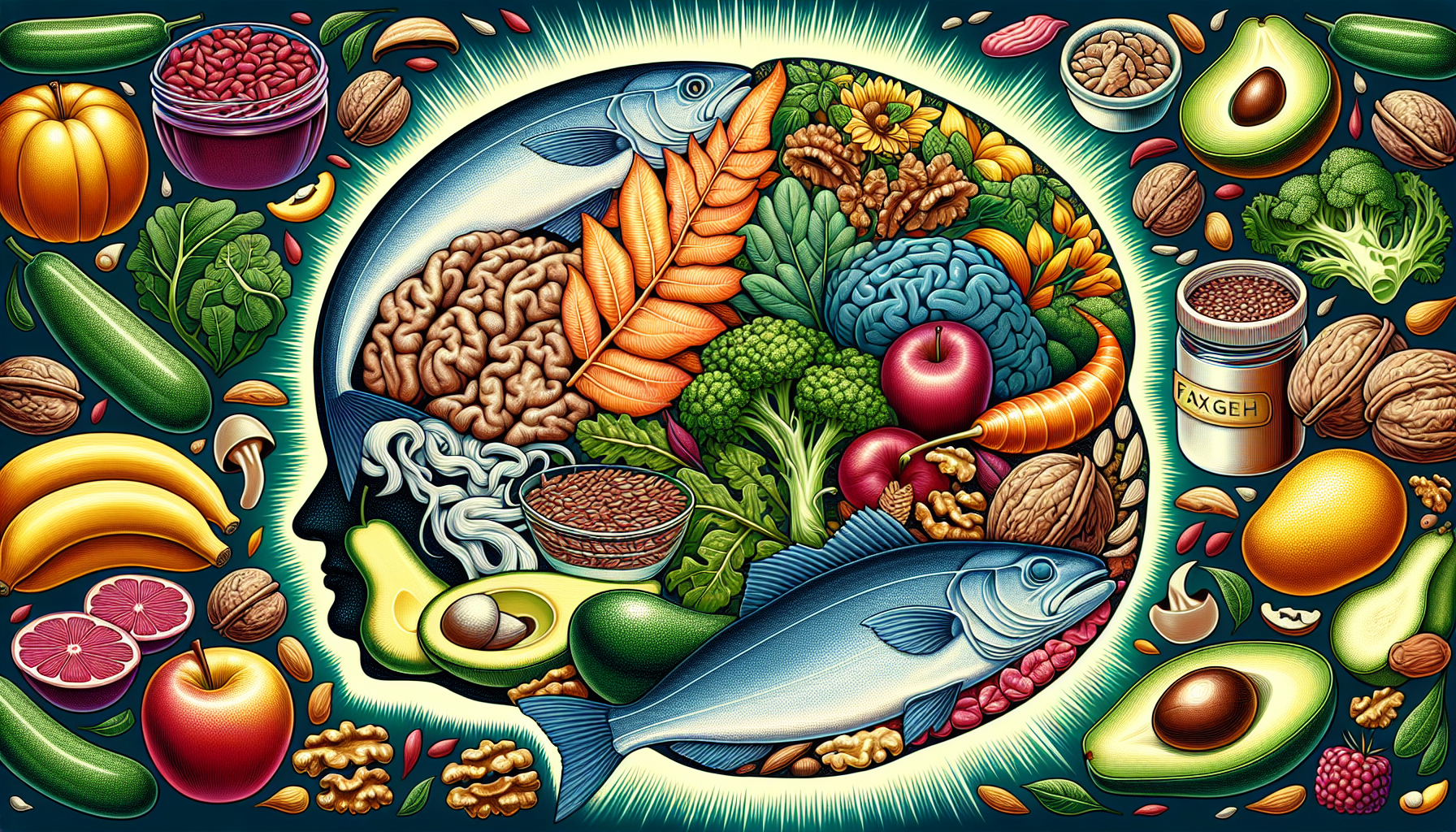 Illustration of Vitamin D, Omega-3, and Magnesium sources