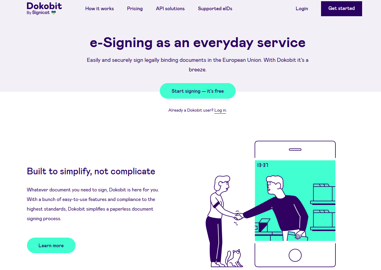 Screenshot van de Dokobit website
