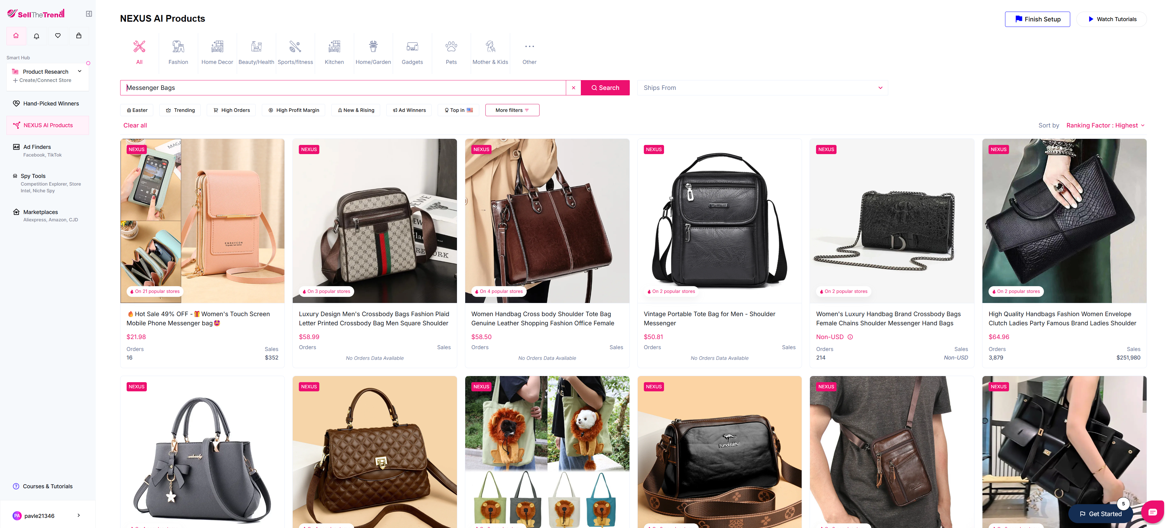 using sell the trend to find messenger bags