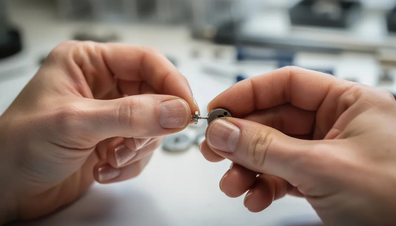 Närbild på händer som noggrant utför finmotoriskt arbete, vilket visar detaljerna i rörelserna och fingerfärdigheten. Denna typ av arbete är viktigt för att upptäcka eventuella skador eller sjukdomar i handen och handleden.