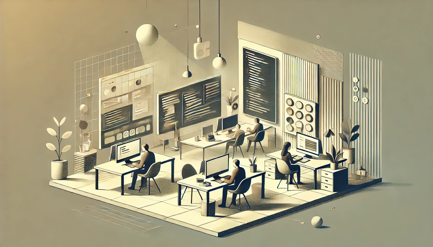 A lot of people working on a project in an office illustration 3