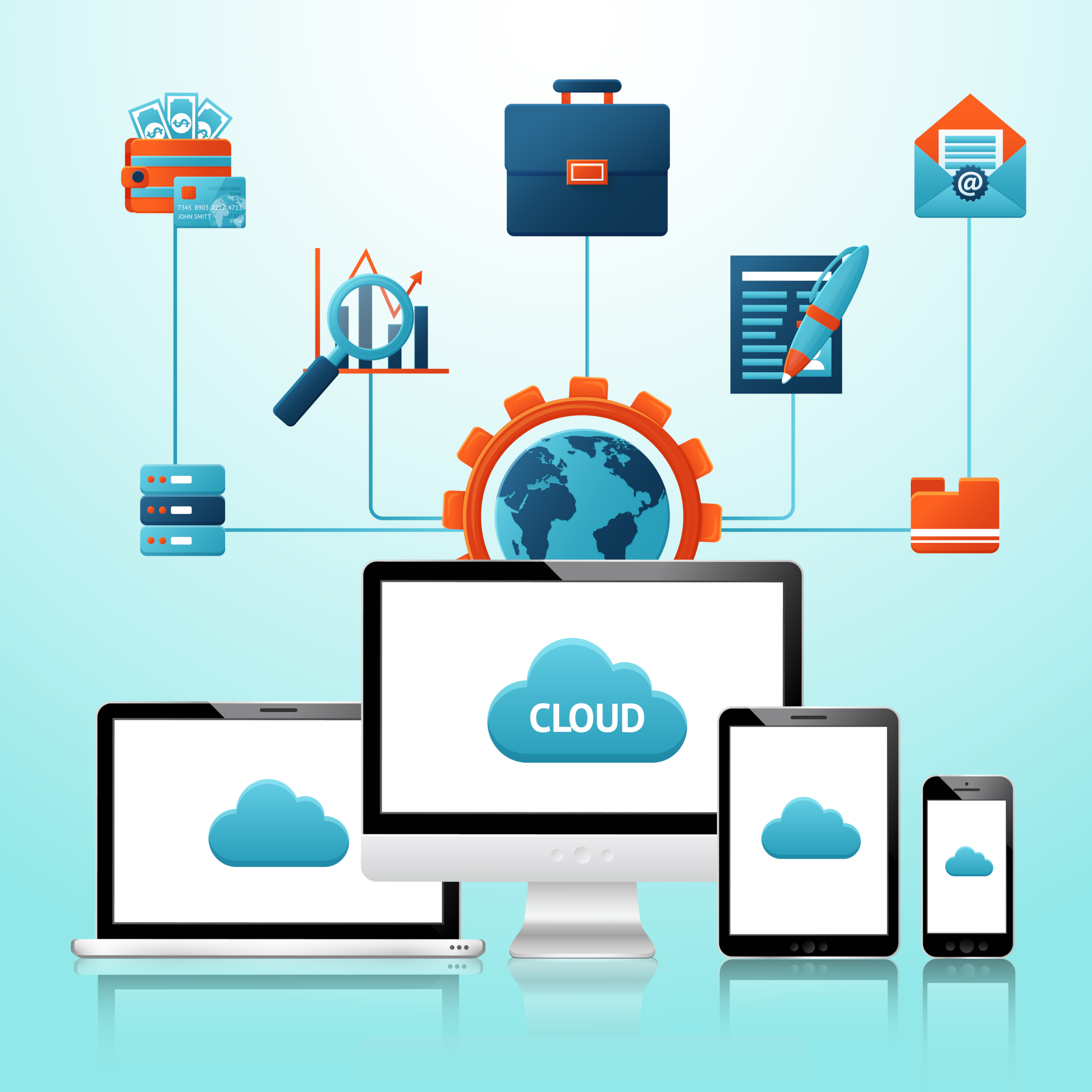 The illustration depicts an abstract conceplt of multi cloud platform