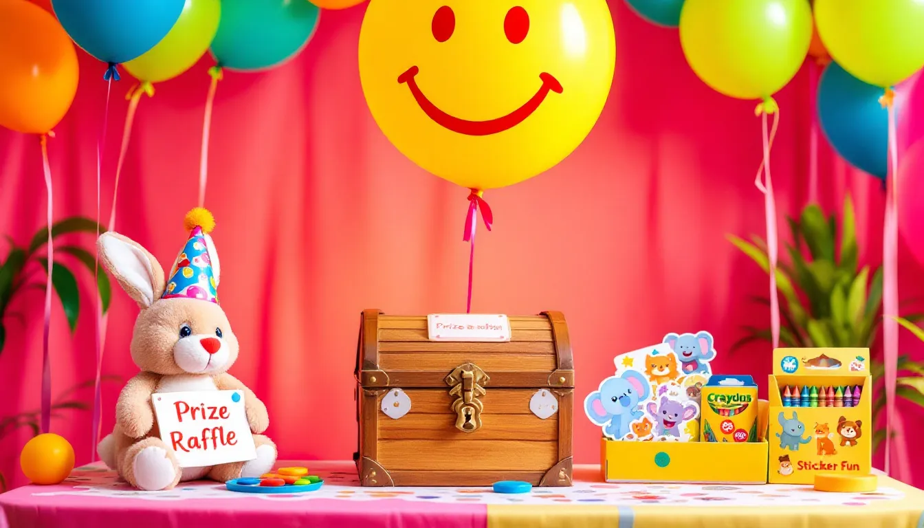 Creative prize ideas for diaper raffles displayed on a table.