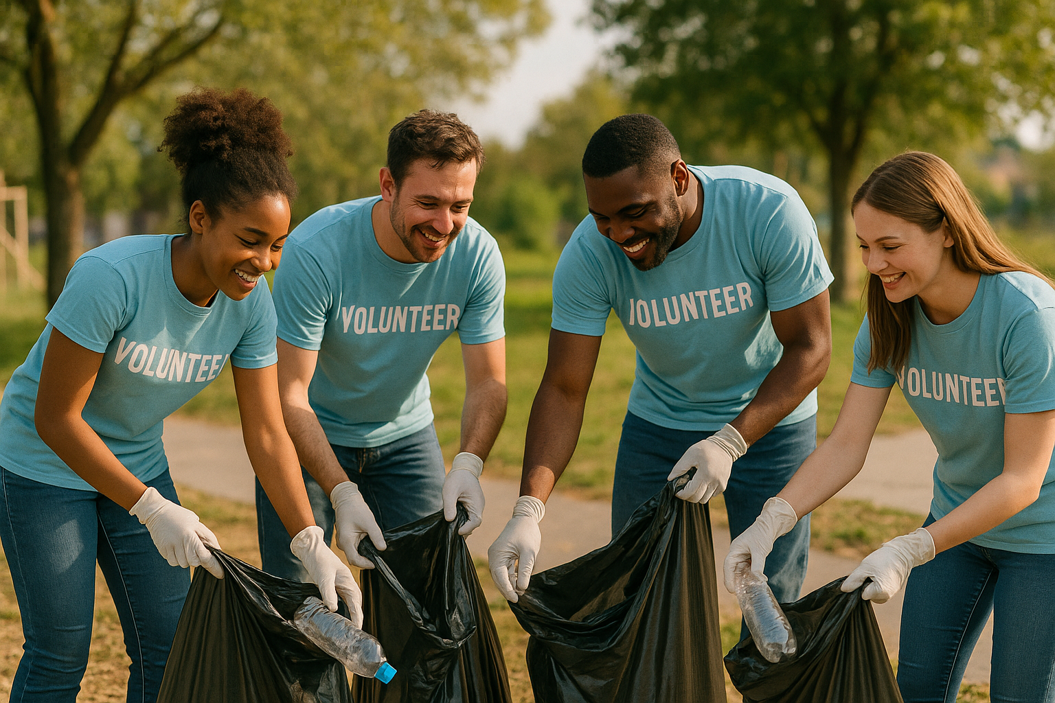Volunteers working together in a community service project.