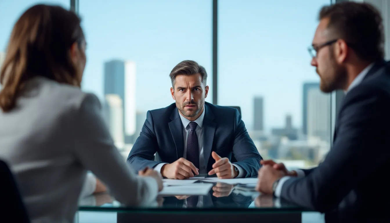 A blurred image of a lawyer discussing with clients, highlighting the role of a probate mediation lawyer in San Diego.