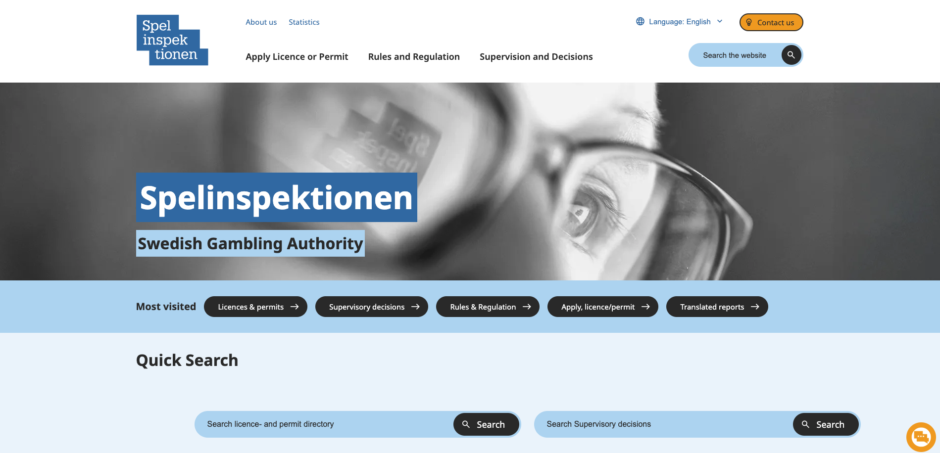 Spelinspektionen Swedish Gambling Authority website for licensed gambling operators
