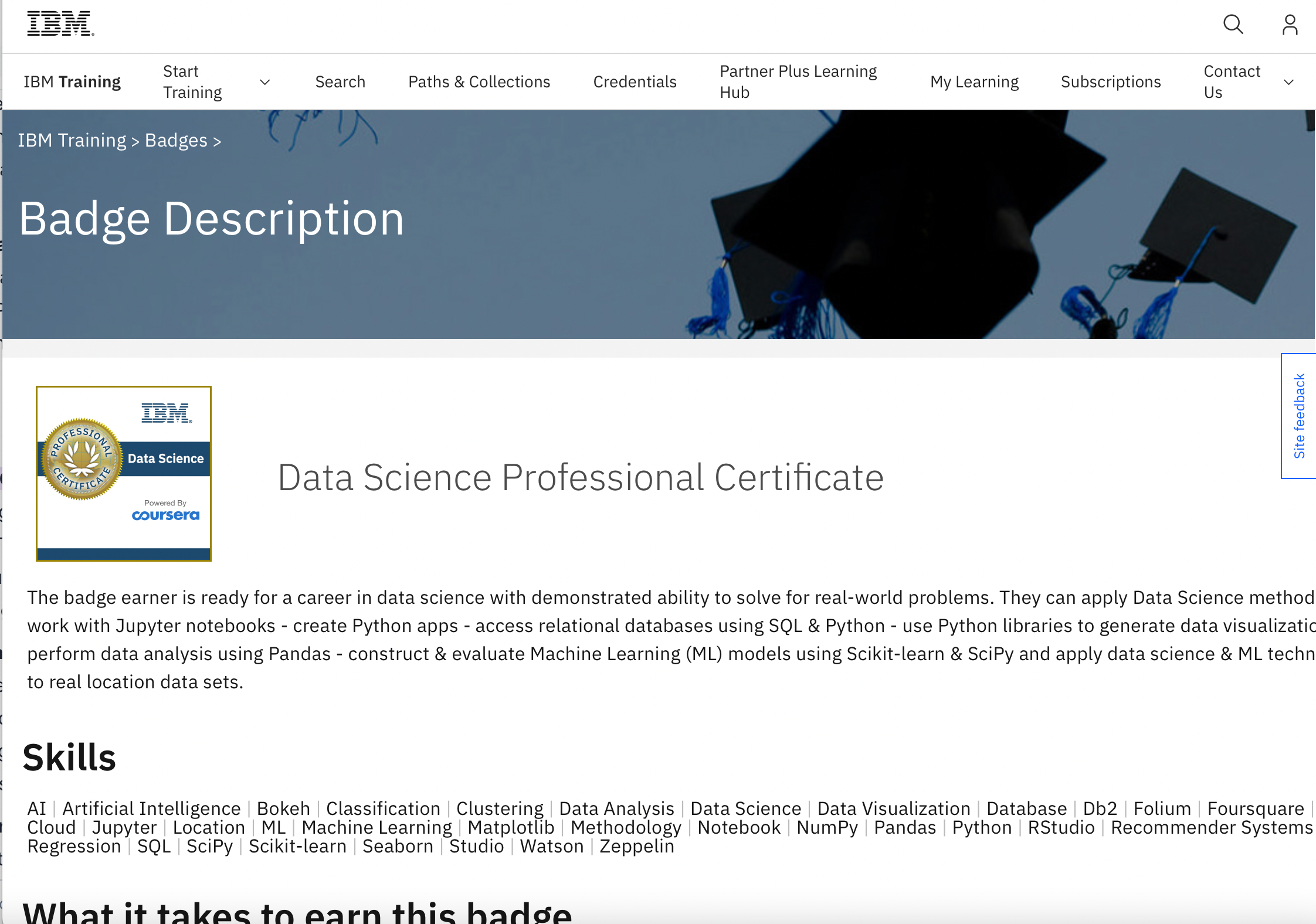 IBM Data Science Professional Certificate homepage
