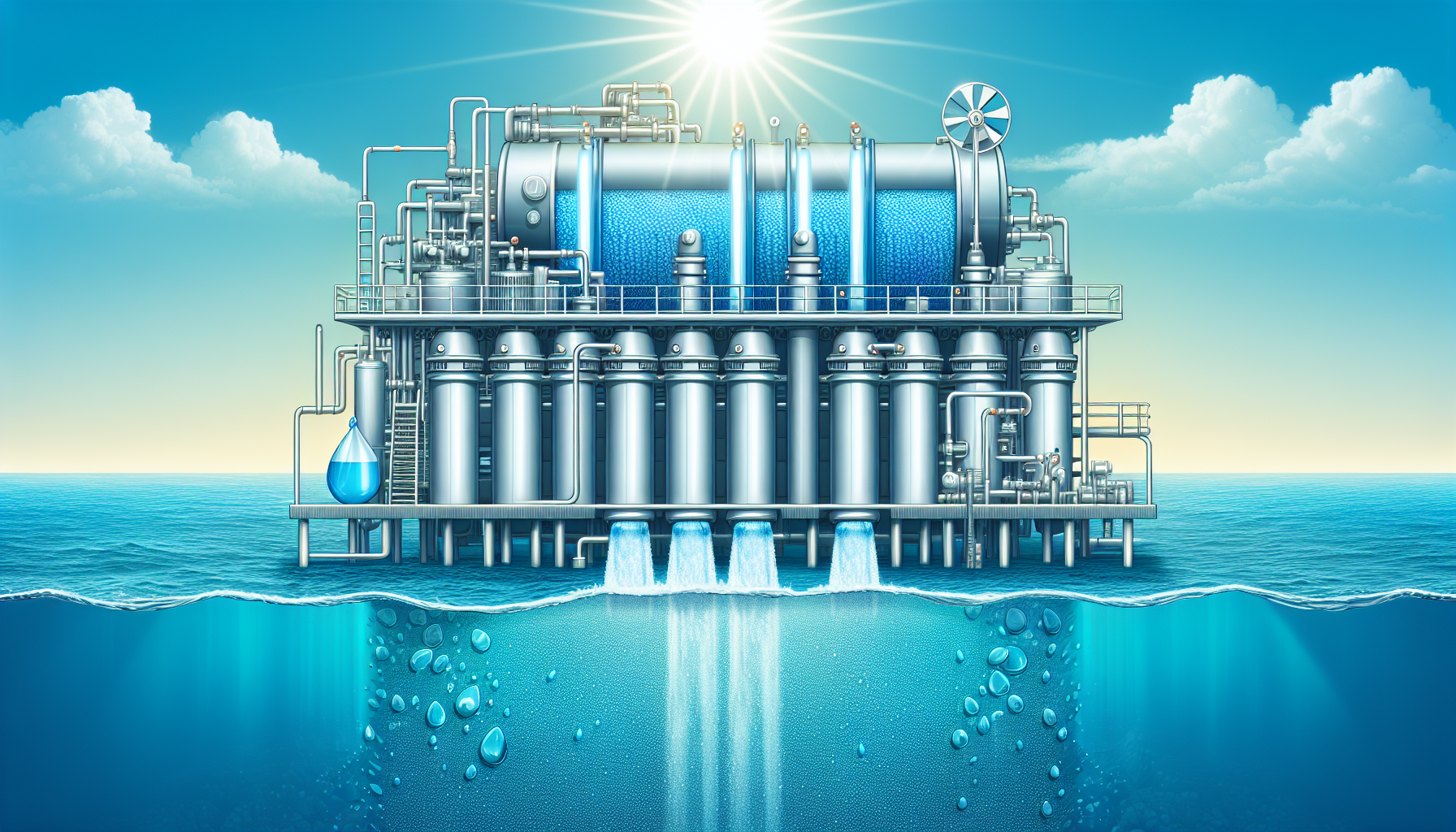 Illustration of applications of osmosis in water purification and desalination