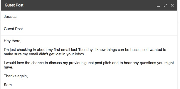 Follow-up email template - Source: nightwatch.io