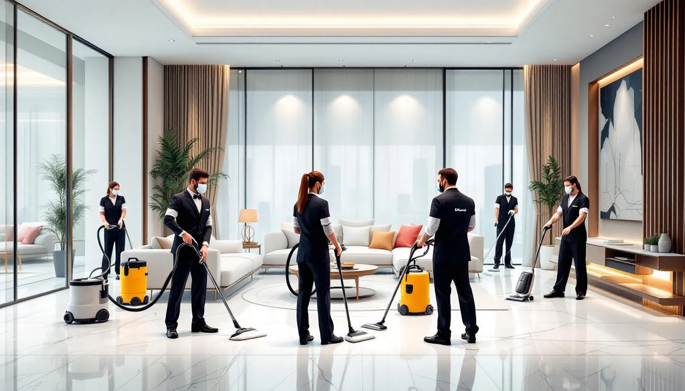 A team of professional cleaners showcasing their expertise in home cleaning.